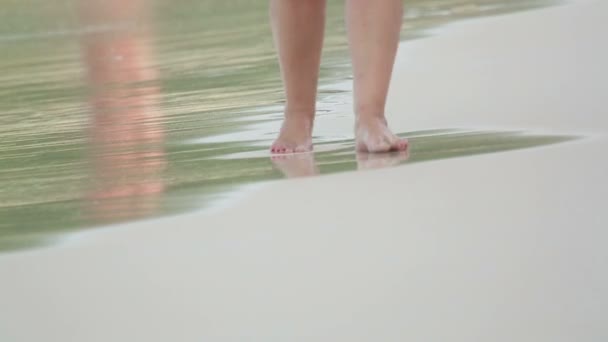 Vrouw die over het strand loopt — Stockvideo