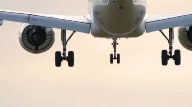 Yolcu uçağı iniyor, piste iniyor, dikiz aynasından. Uçak geliyor. Seyahat kavramı