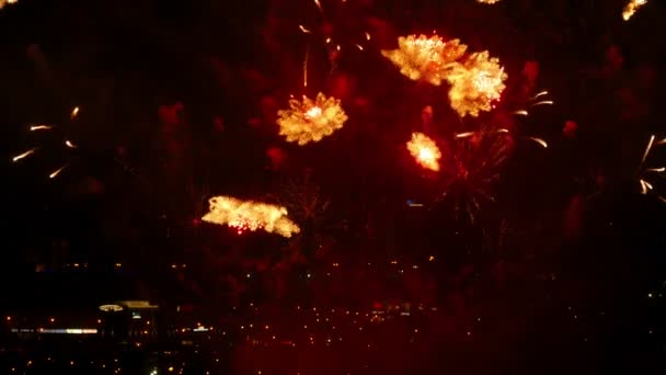 Vuurwerk in de nachtelijke hemel knippert — Stockvideo