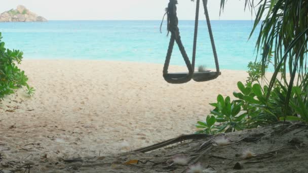 Мотузкові гойдалки на пляжі — стокове відео