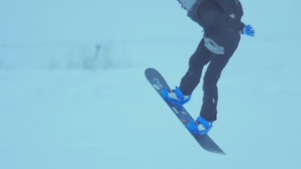 Сноуборд в зимнем парке — стоковое видео