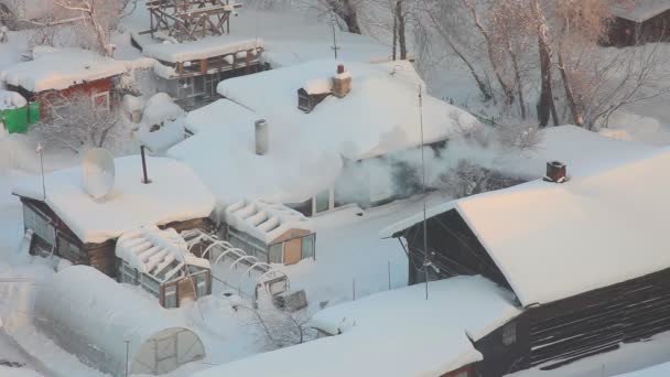 Soğuk gün, Sibirya Köyü — Stok video