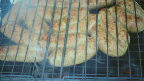 Barbecue con salsiccia di spezie — Video Stock
