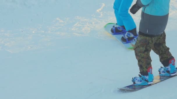 Сноубординг в зимовому парку — стокове відео