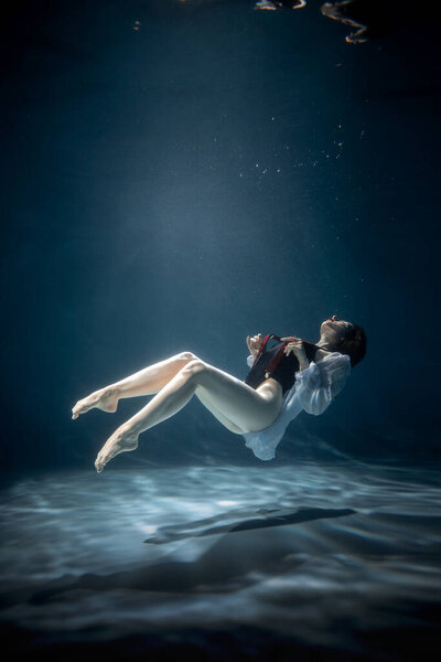Portrait of an Attractive Young Woman Underwater. Beauty and Fashion