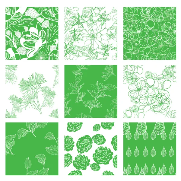 Σύνολο εννέα άνευ ραφής floral σχέδια — Διανυσματικό Αρχείο