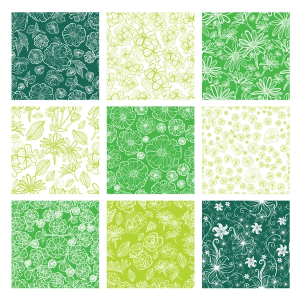 9 つのシームレスな花パターンのセット — ストックベクタ
