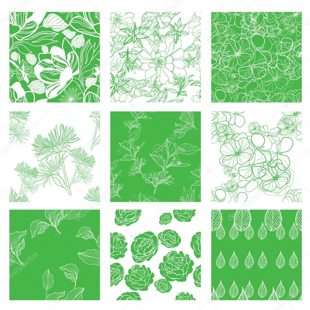 Set of nine seamless floral patterns 