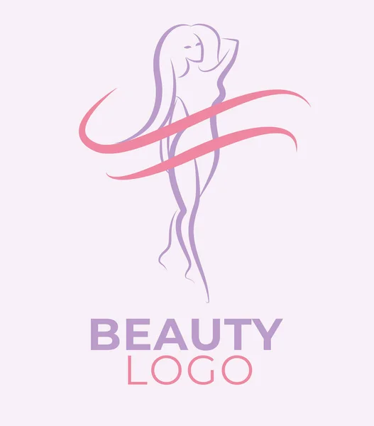 Vector Ilustración Mujer Con Cabello Largo Logo Belleza Peluquería Cuerpo — Vector de stock