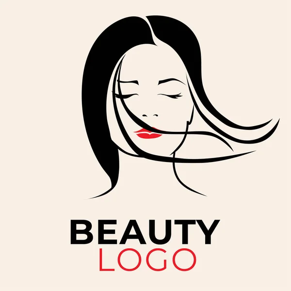 Векторна Ілюстрація Жінки Довгим Волоссям Логотип Краси Укладання Волосся Тонке — стоковий вектор