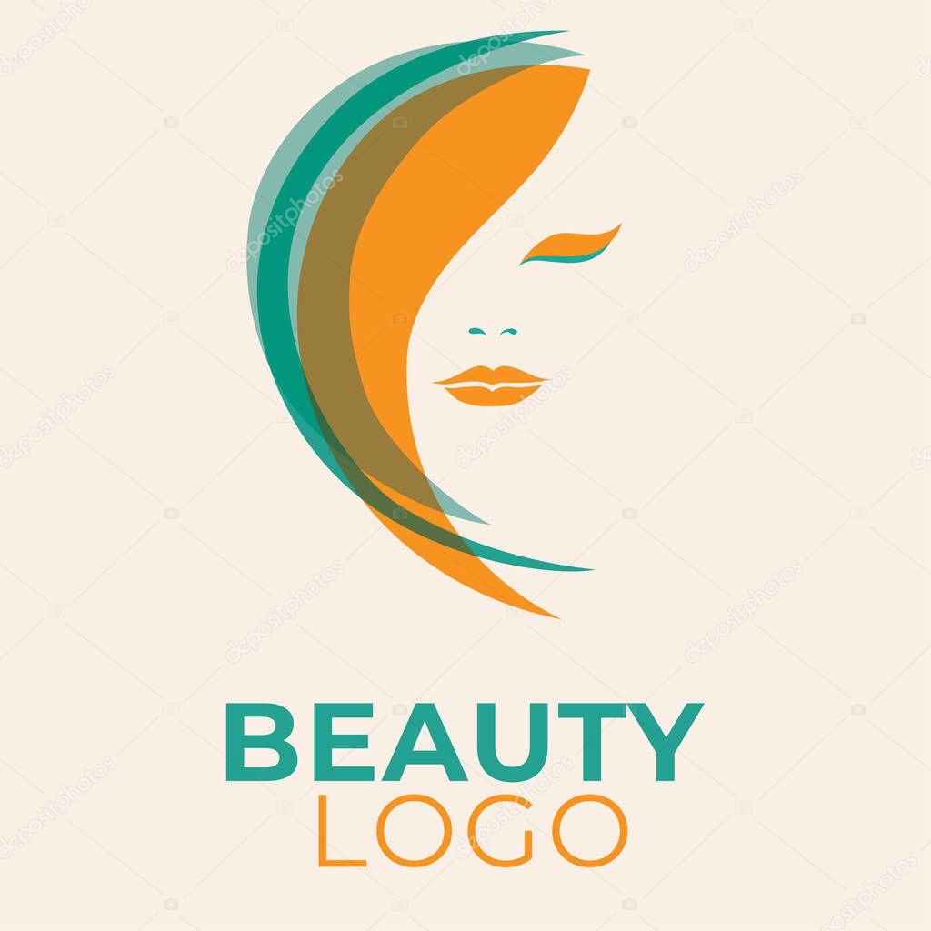 Vector Illustration of woman with long hair. Beauty logo. Hair styling. Slim body