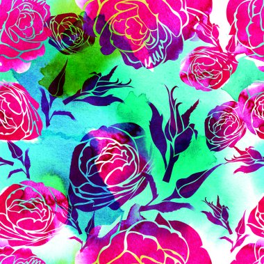 Dikişsiz suluboya çiçek desenli