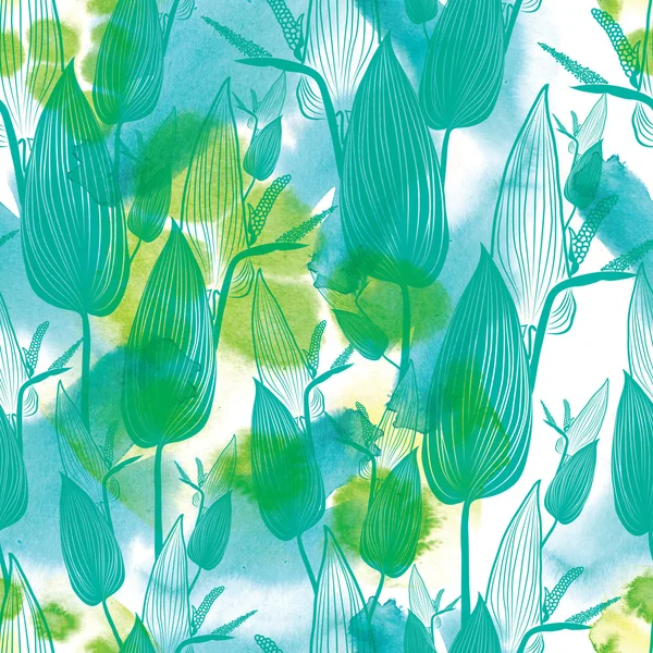 Dikişsiz suluboya çiçek desenli — Stok fotoğraf