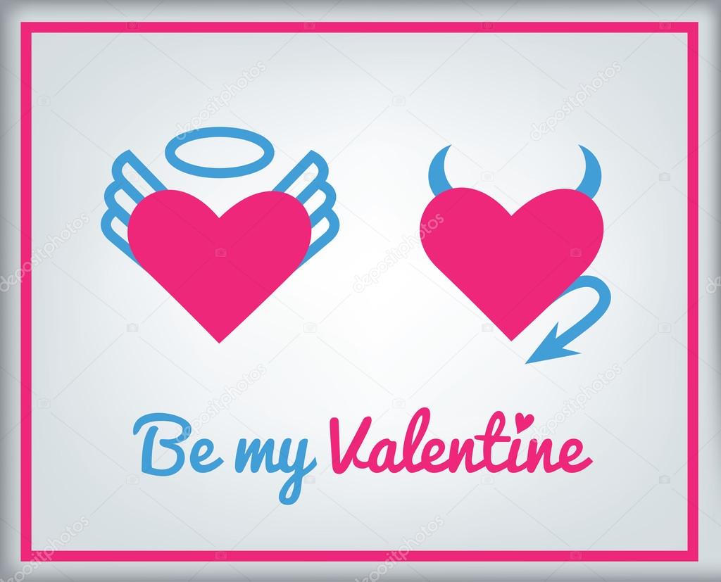 Greeting card for Valentine's day with vector icon - angel and devil hearts