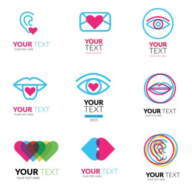 Vektör simgesi mavi kalpler olan seti