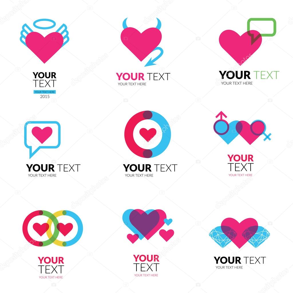 Vector icon set with hearts logo design