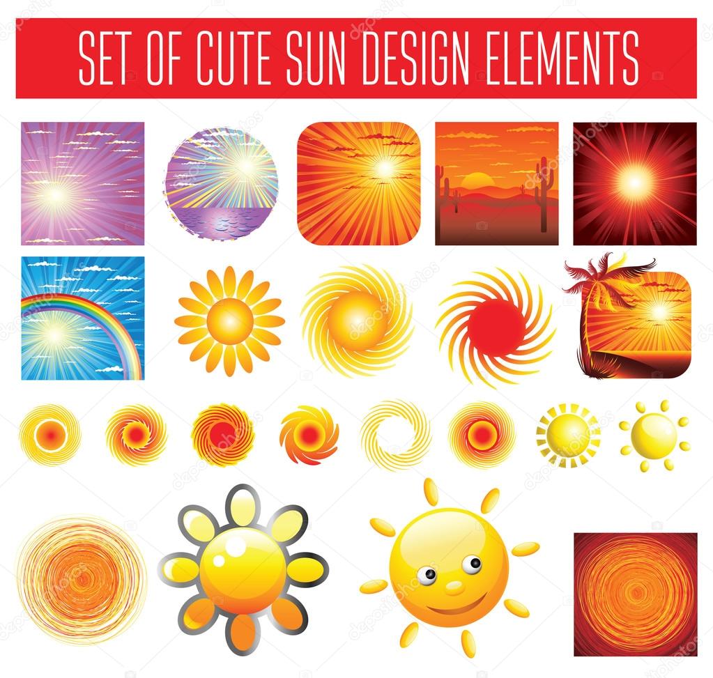 Vector set of sun backgrounds and symbols