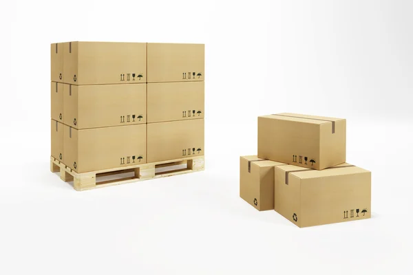 Palet con cajas de cartón —  Fotos de Stock