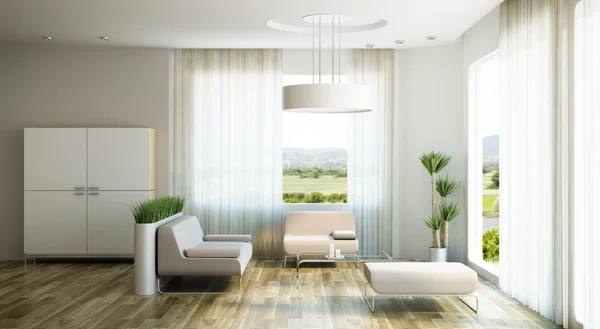 Design de interiores de sala de estar, renderização 3d — Fotografia de Stock