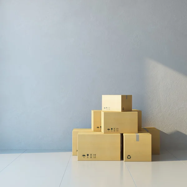 Рухомі коробки в новому офісі — стокове фото