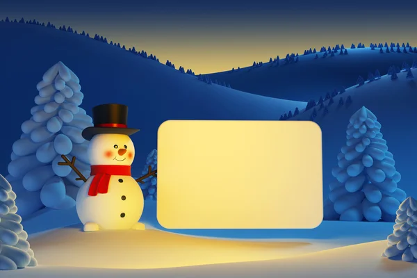 Happy snowman with blank poster — Stock Photo, Image