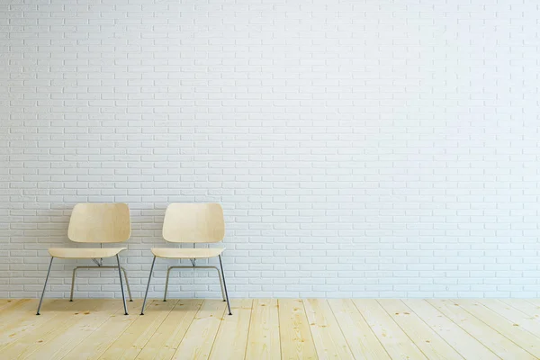 Habitación con dos sillas modernas y pared de ladrillo blanco —  Fotos de Stock