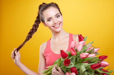 Lale çiçek kadınla