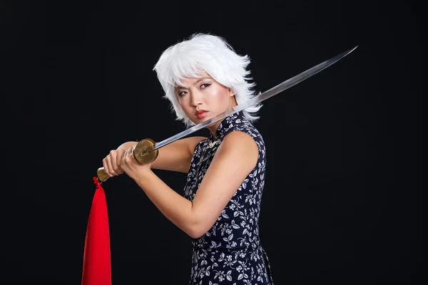 Woman and japanese martial art — Stock Photo, Image