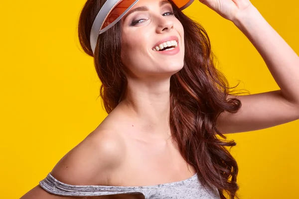 Mujer en visor de sol naranja —  Fotos de Stock