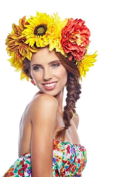 Signora con corona di fiori — Foto Stock