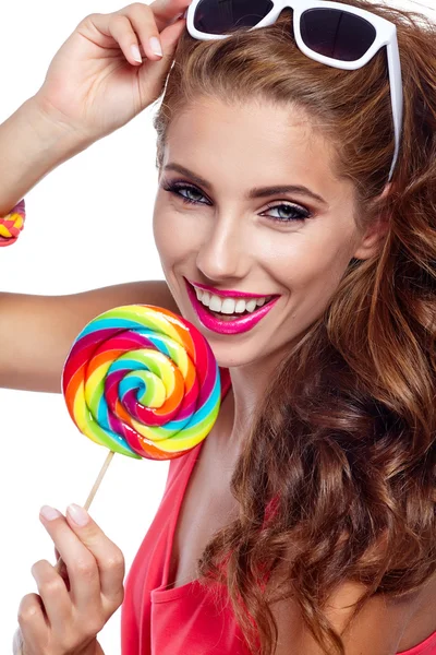 Tjej med stora lollipop — Stockfoto