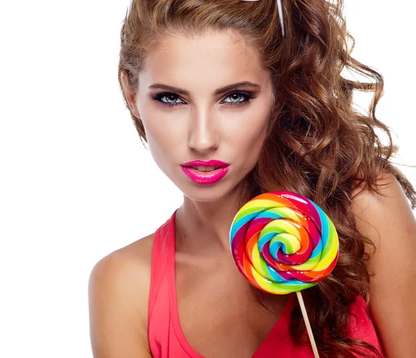 Tjej med stora lollipop — Stockfoto