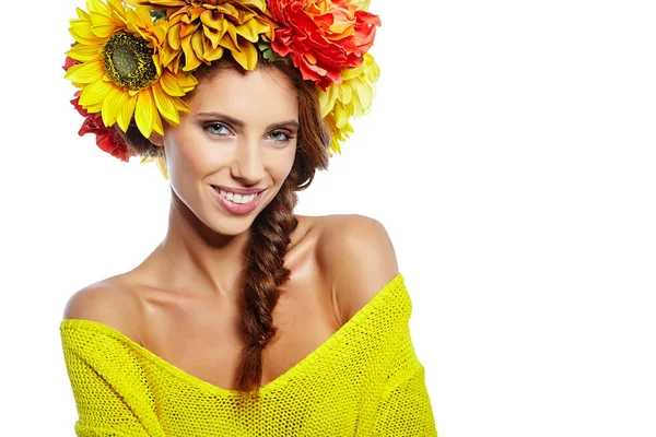 Dame mit Blumenkranz — Stockfoto