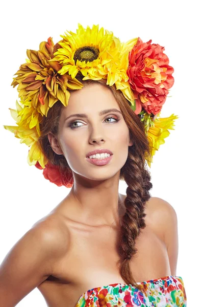 Dame mit Blumenkranz — Stockfoto