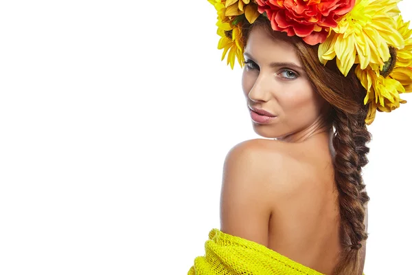 Primavera donna con fiori — Foto Stock