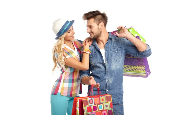 Pareja con bolsas de compras —  Fotos de Stock