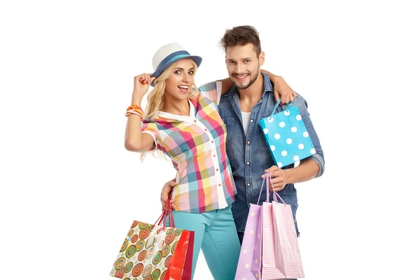 Pareja con bolsas de compras —  Fotos de Stock