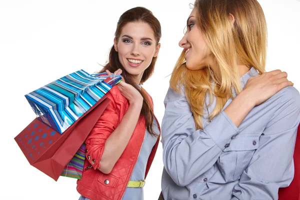 Dívky s nákupní tašky — Stock fotografie