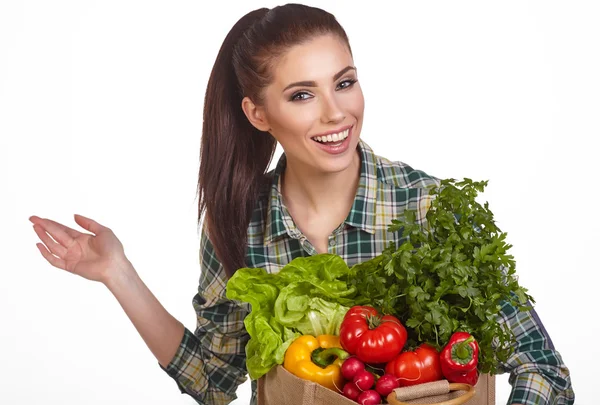 Mujer sosteniendo bolsa de compras — Foto de Stock