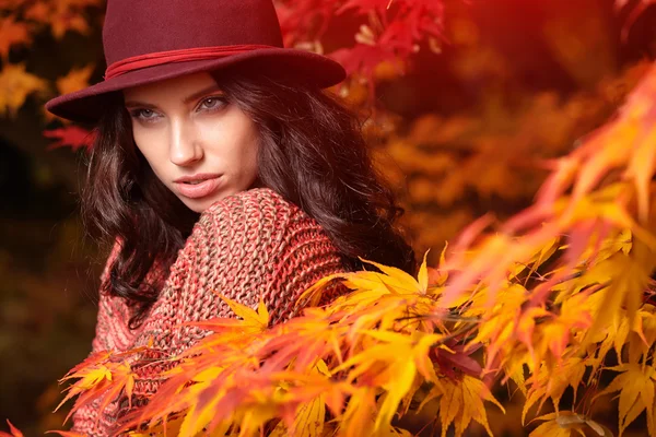 Mooie vrouw in de herfst — Stockfoto