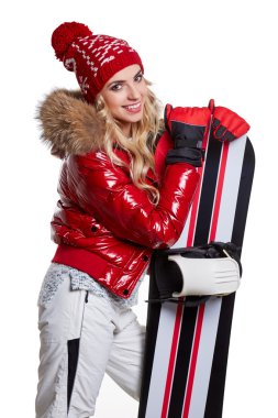 snowboard takım elbiseli kadın