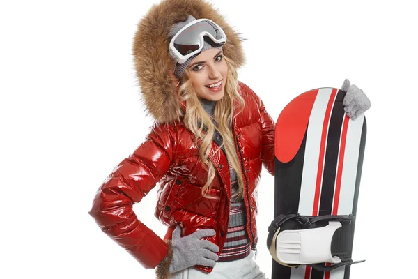 Donna in tuta snowboarder — Foto Stock