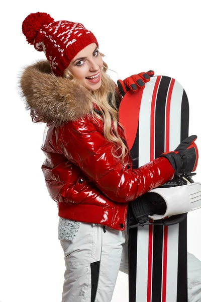 Donna in tuta snowboarder — Foto Stock