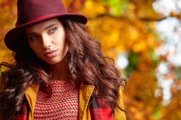 Mooie vrouw in kastanjebruine hoed — Stockfoto