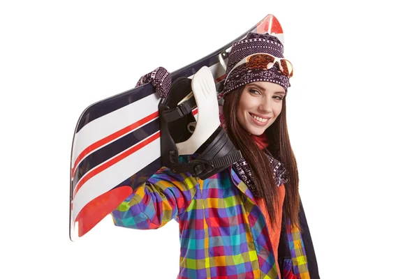 Vrouw met snowboard — Stockfoto