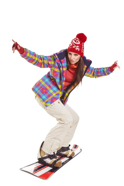 Young woman on snowboard — Stock Photo, Image