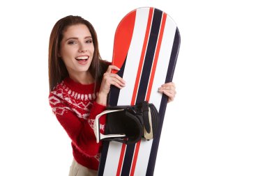 bir snowboard ile güzel kadın