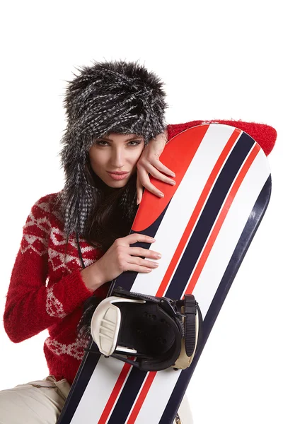 Mooie vrouw met een snowboard — Stockfoto