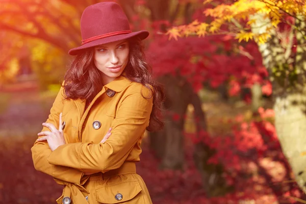 Beautiful woman in autumn park — Stock Photo, Image