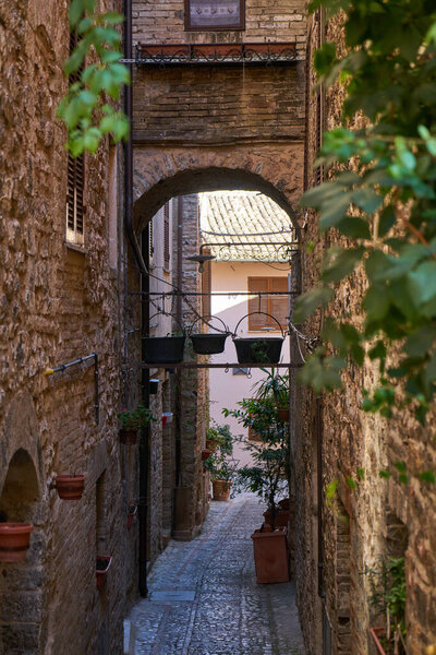 Typical Italian street in a small provincial town of Tuscan, Italy, Europe
